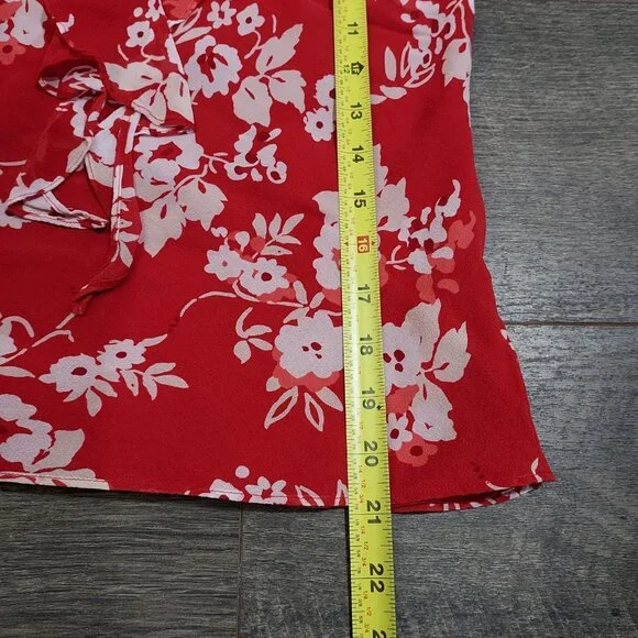 Ann Taylor Loft Silk Ruffle Sleeveless Blouse Red White Pink Beach Summercore - Picture 6 of 11